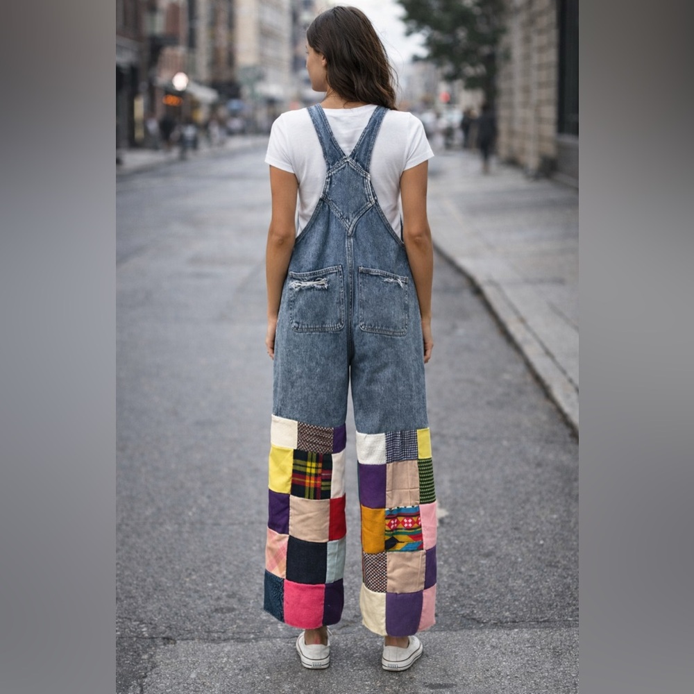 Upcycled Overalls w/patchwork bottoms. - image 2